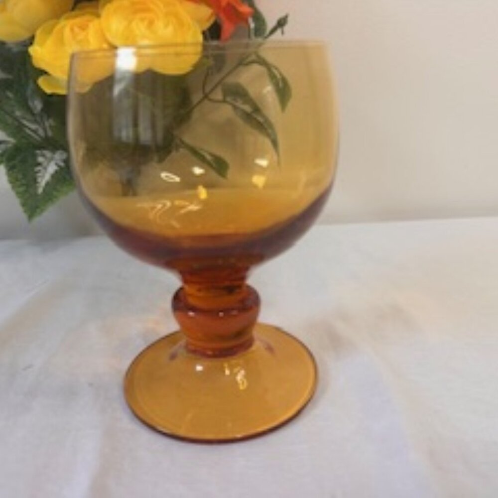 Vintage Amber Glass Goblet or Compote Bowl – Retro Footed Statement Glassware‎